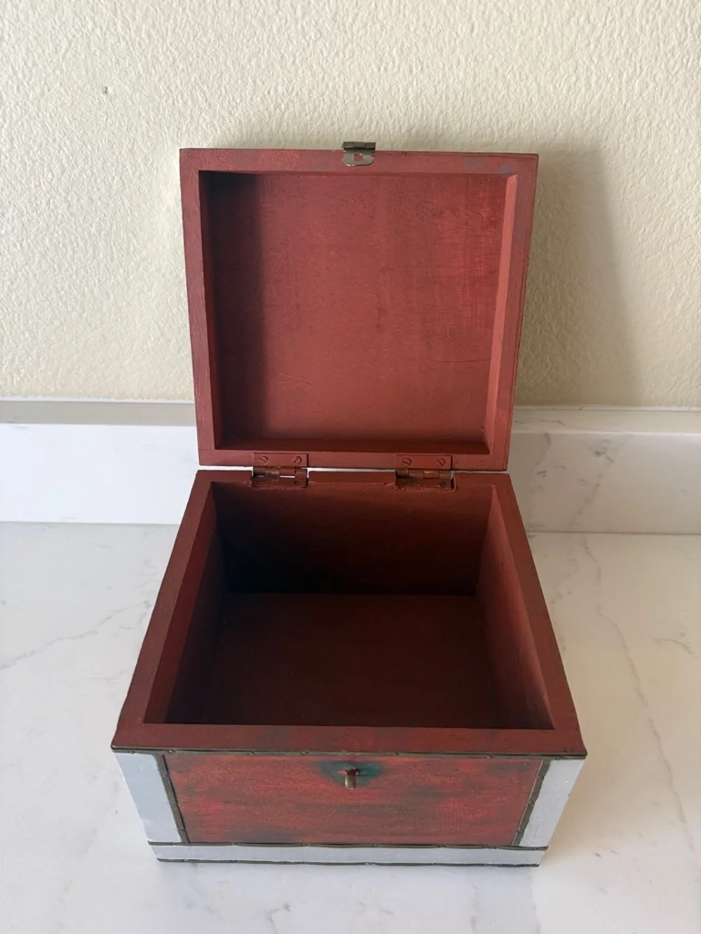Vintage Handmade Wooden Box with Brass and Aluminum Trim.